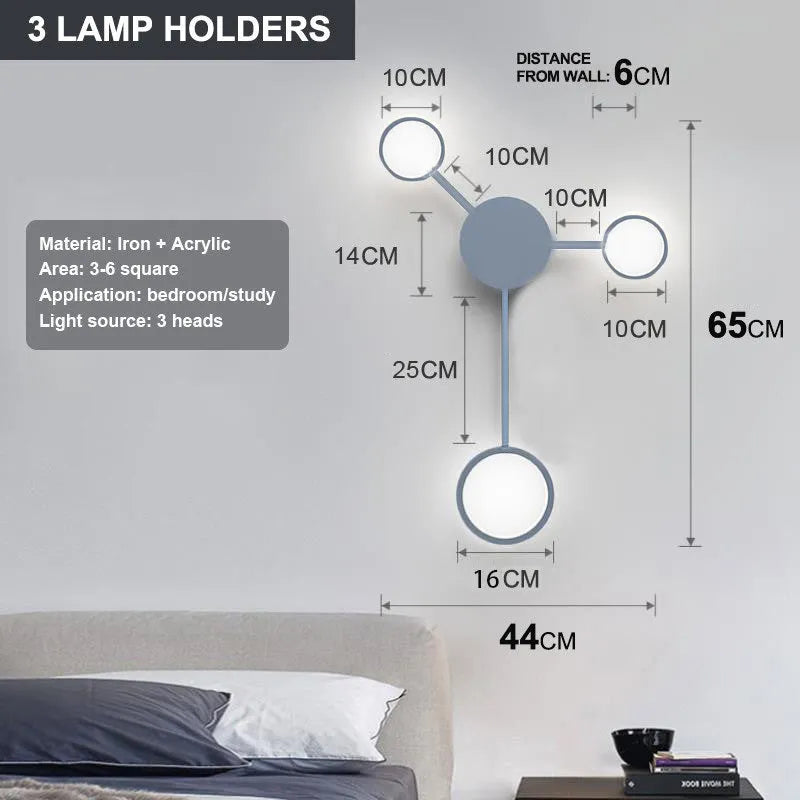 Contracted 6-head wall lamp in black finish, 54W, 96.5cm length, iron and acrylic