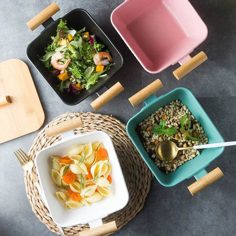 Creative irregular shaped porcelain bowl with matching lid in choice of four colours
