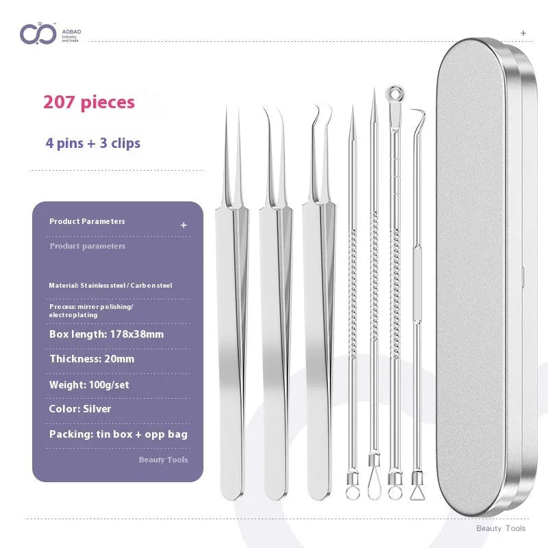4-piece metal acne needle set with ultra fine pointed tips for professional skincare extraction