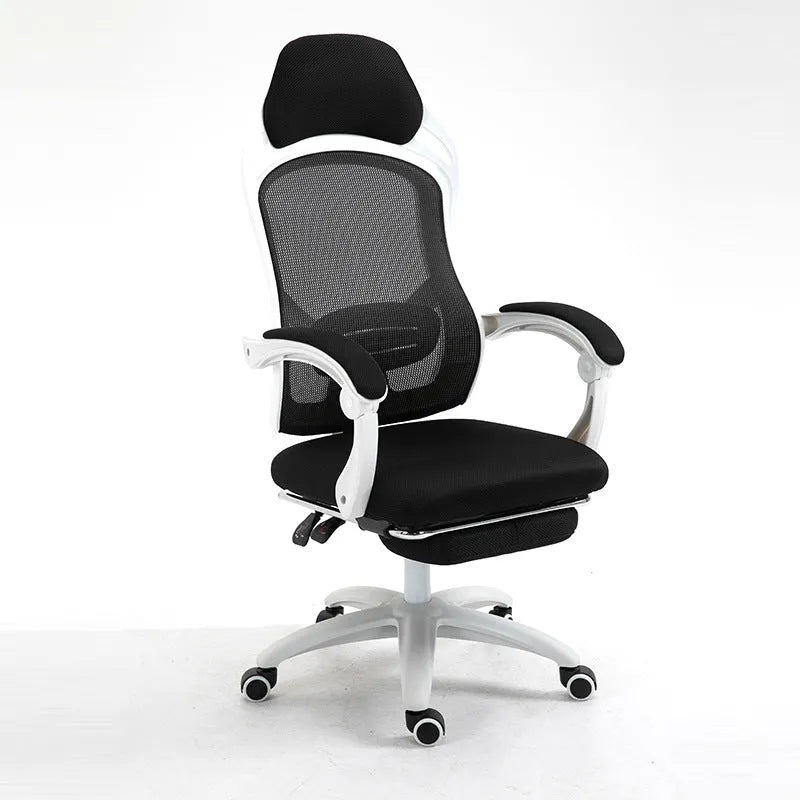 Black ergonomic computer gaming chair with adjustable height and reclining backrest