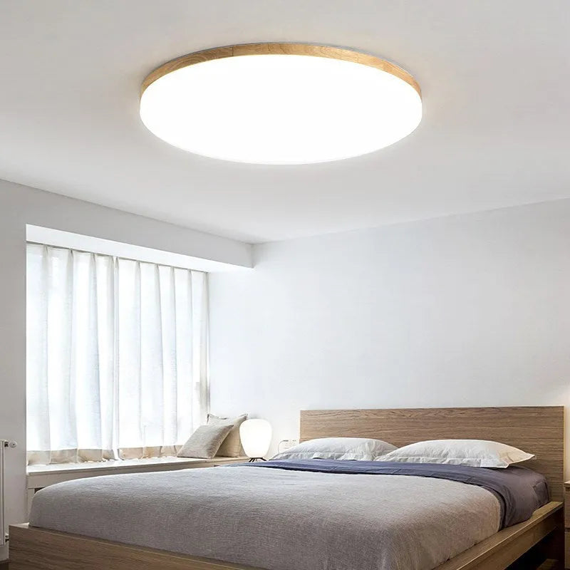 Japanese minimalist LED ceiling lamp with wood art body and acrylic shade