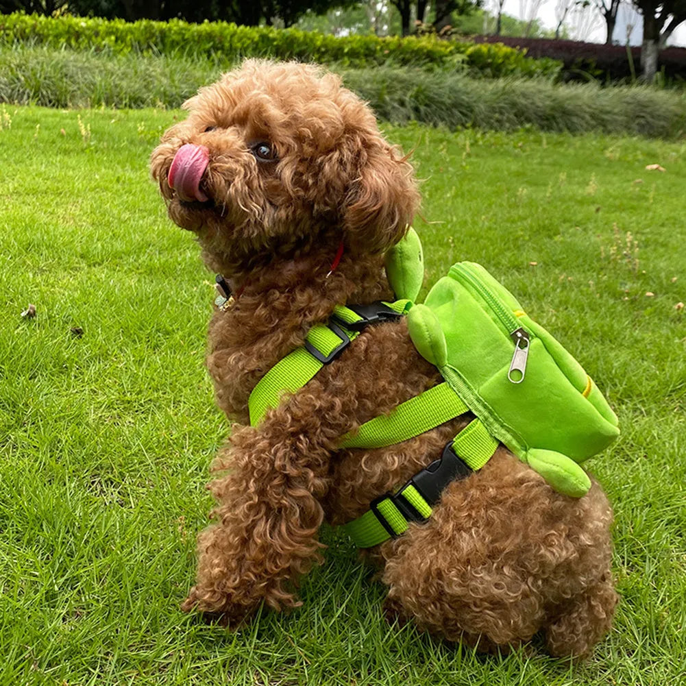 Turtle-shaped velvet pet backpack harness for small dogs and cats with metal zipper closure