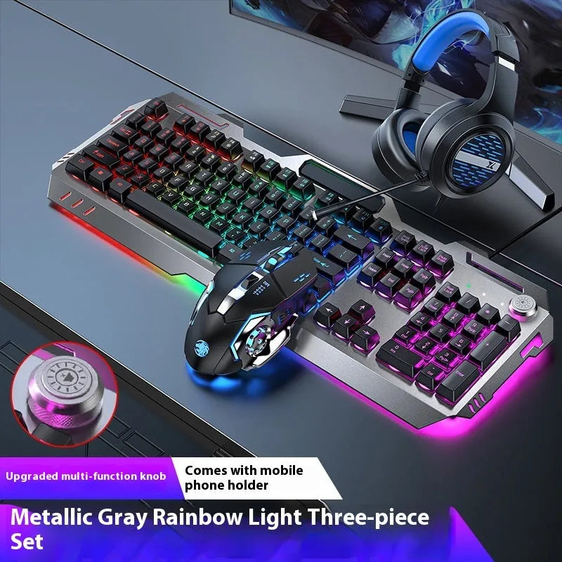 Aluminium alloy mechanical keyboard with backlit keys in gaming dimensions with optional mouse and headset