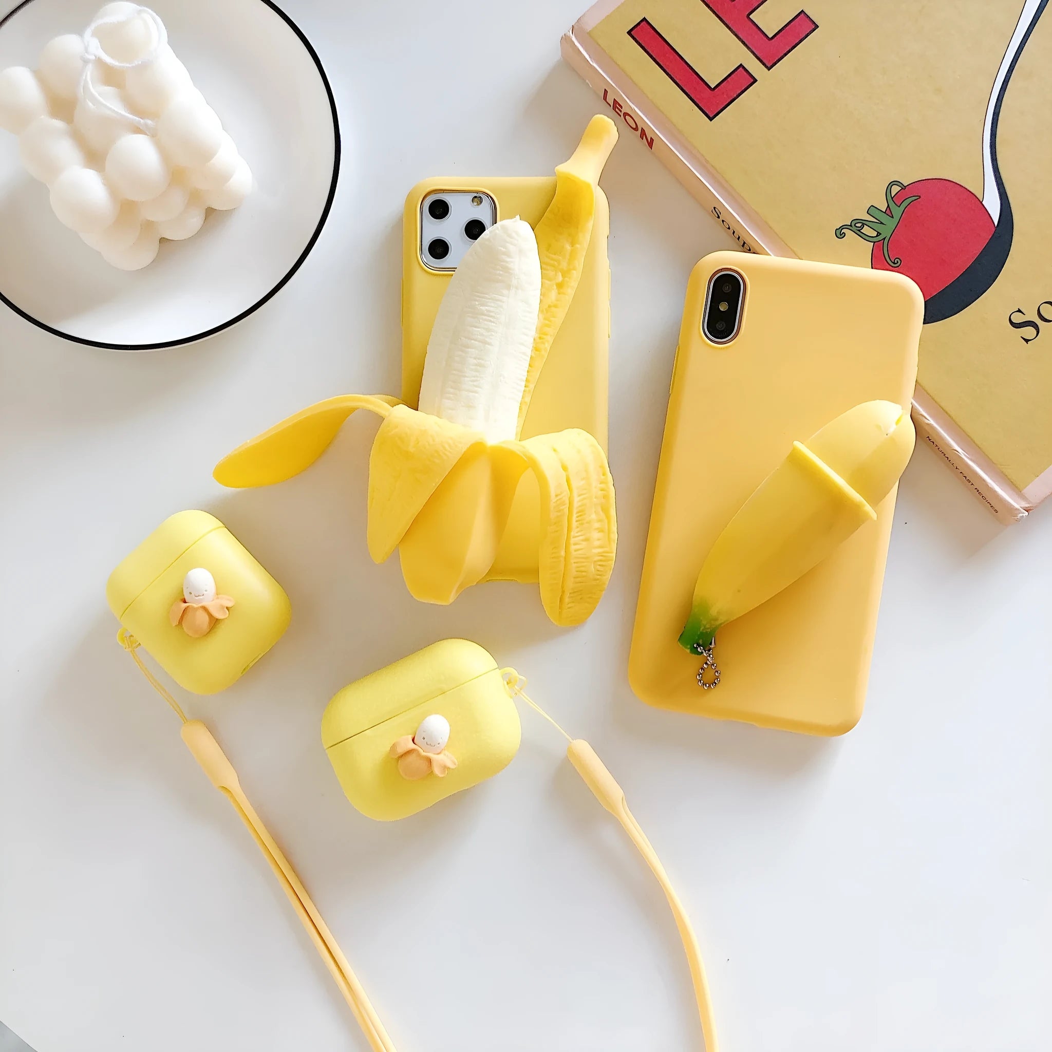 Banana design mobile phone case for iPhone on a white background.