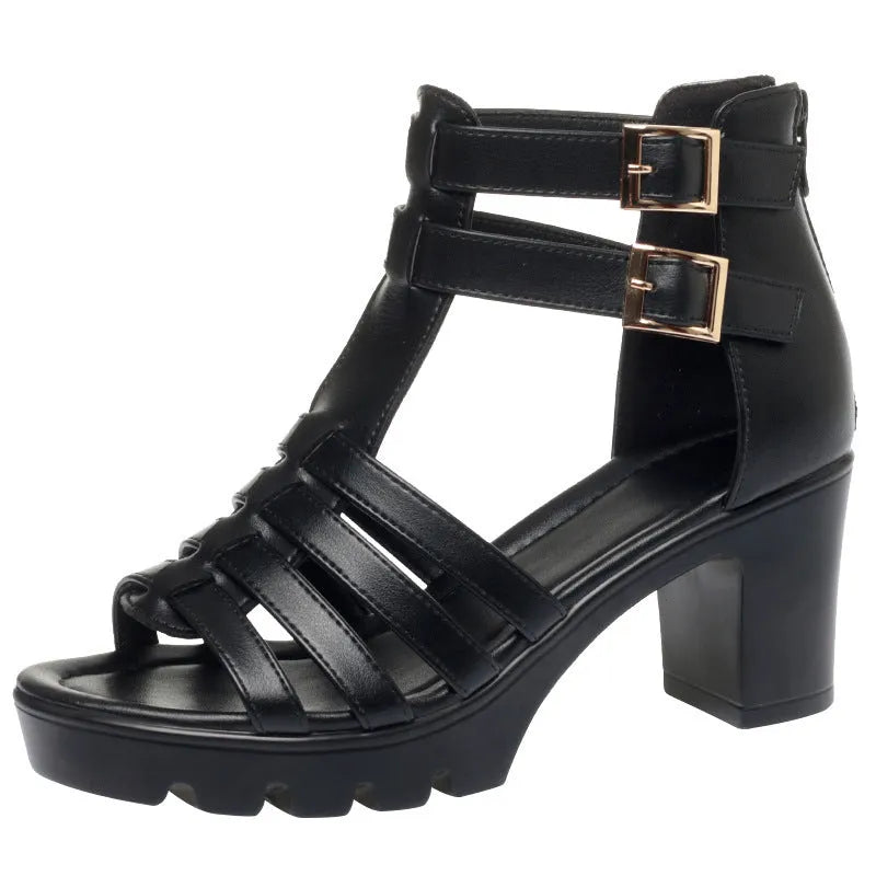 Women's hollow-out high heel shoes with rhinestone decoration in beige and black colours