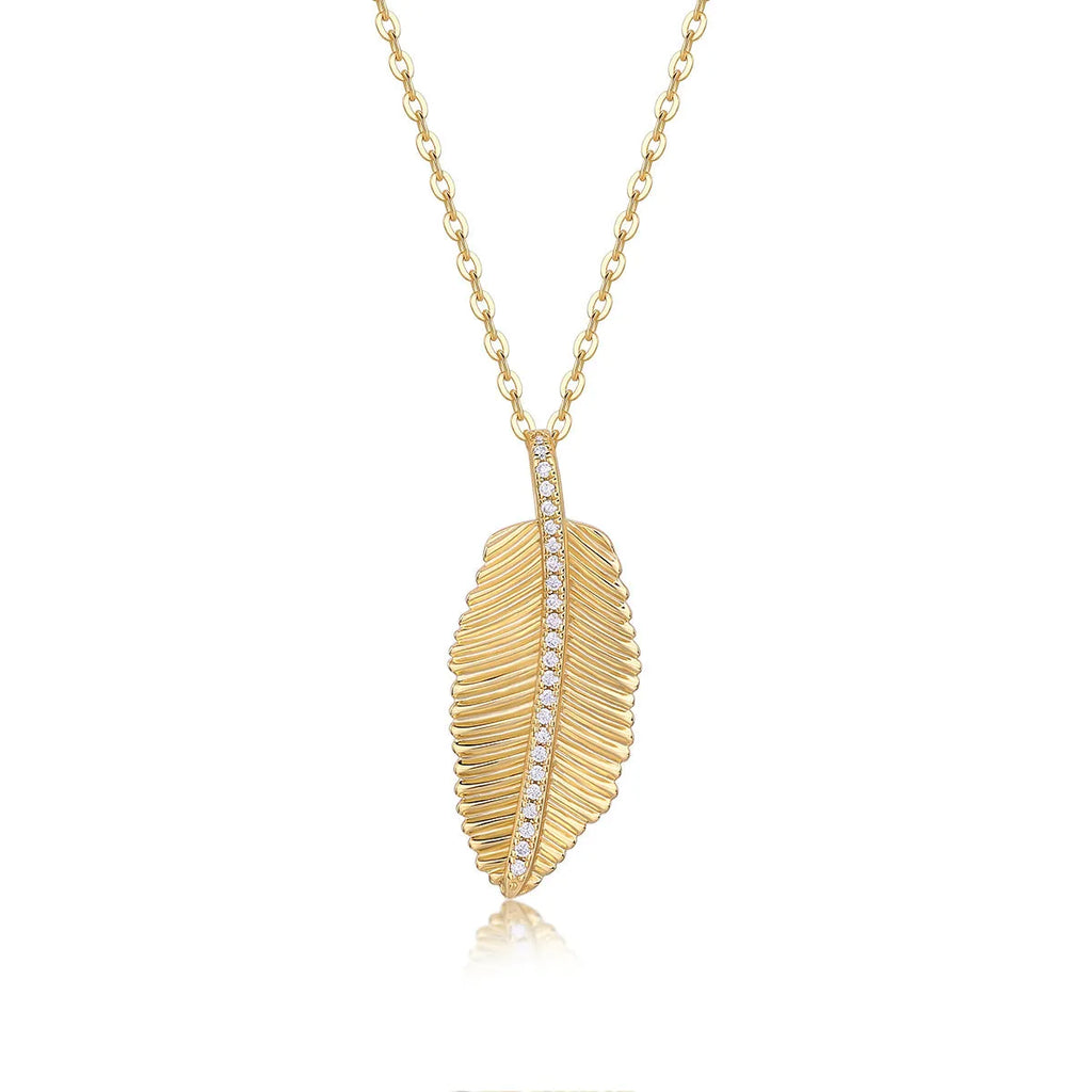 Moissanite gold leaf necklace with 925 silver base and 40+5 cm snake chain