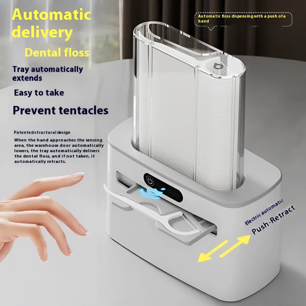 Intelligent induction dental floss box in dark grey, light grey, and gold colour options.
