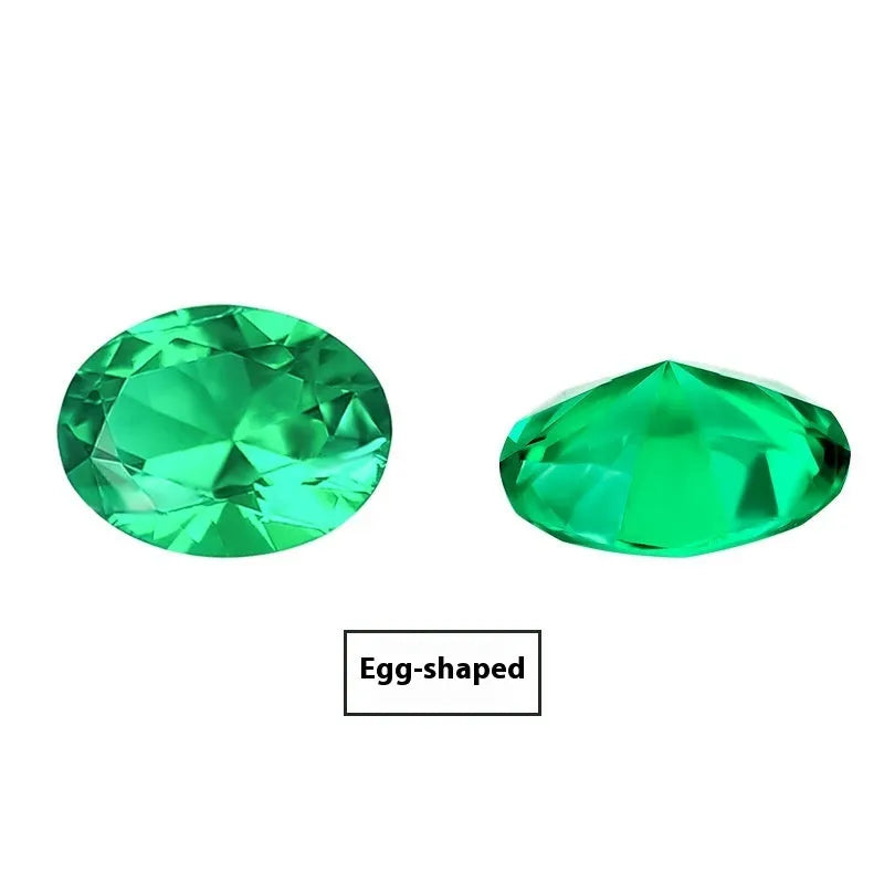 Cultivated emerald gemstones in Columbia green treasure colour showing round and princess cut sizes