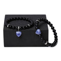 Natural stone couple love bracelet set with heart-shaped gemstone charms in various colours
