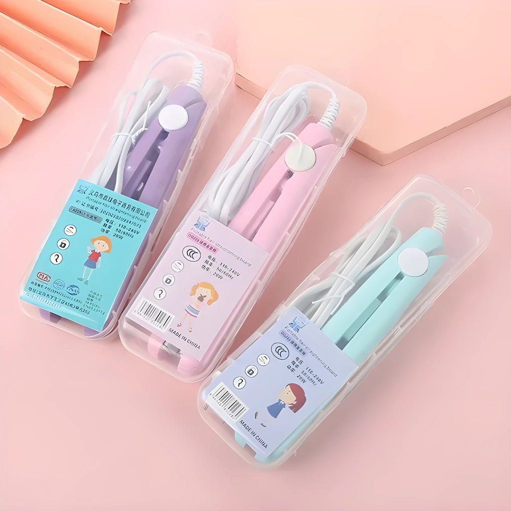 Mini hairdressing splint styling iron in multiple colours with storage box for air bangs and hair perm creation