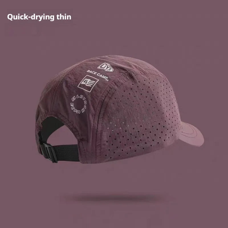 Men's adjustable baseball cap with mesh design in purple, showing dome crown and adjustable strap