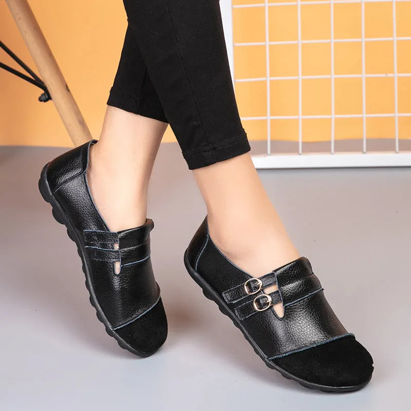 A pair of casual low-top flat shoes with Velcro fastening and a round toe, shown in various colours.