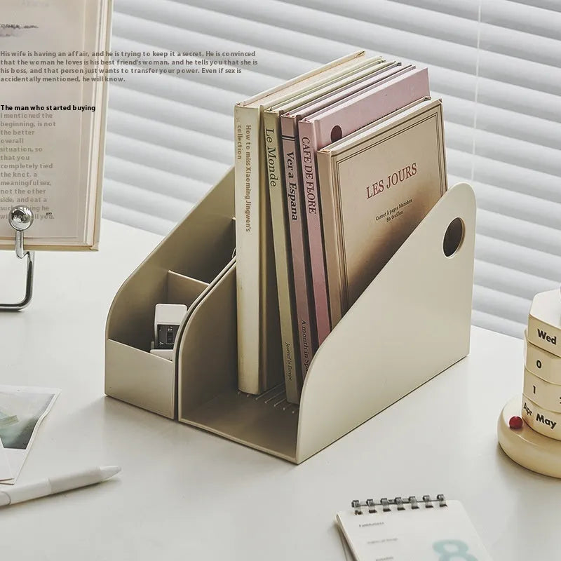 Plastic desktop storage box with two grids, in Milk Coffee colour.