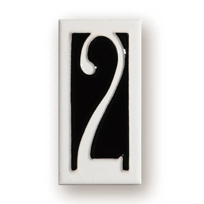 Handmade retro-style ceramic doorplate with enamel number, shown in 76mm by 152mm size.
