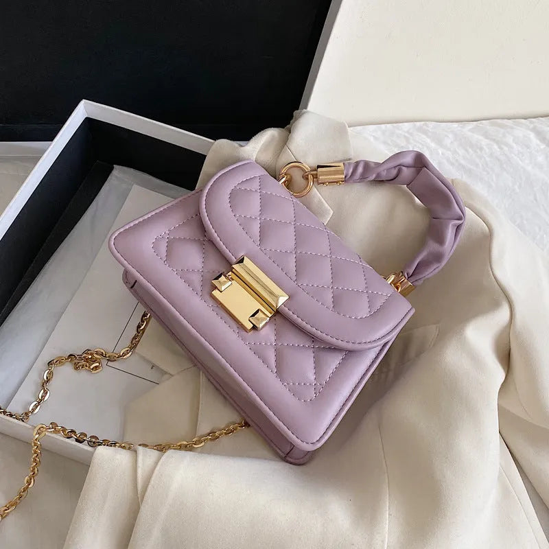 Korean style purple women's shoulder bag with chain strap showing front view