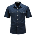 Men's short sleeve cotton shirt in khaki, regular fit cardigan style for summer casual wear