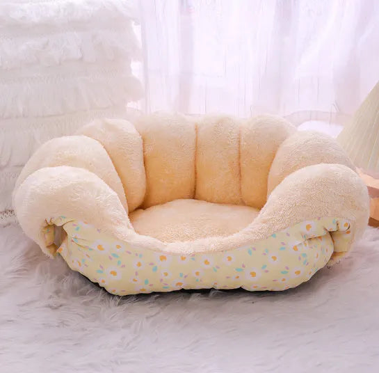 Cloth pet sofa bed for cats and small dogs in floral Pink Small Flower, Small Blue Flowers, or Yellow Small Flower, sizes S and M