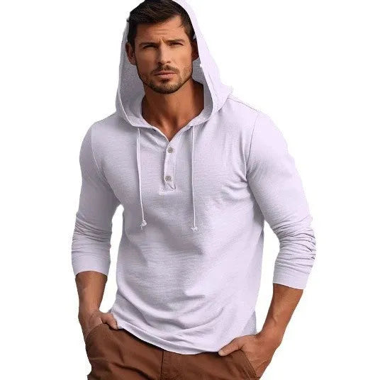 Cotton casual sports hoodie pullover in dark blue colour with long sleeves