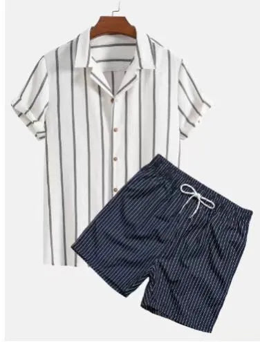Men's beach shirt suit with short sleeves and matching shorts in polyester fabric