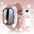 A smartwatch with a 1.44-inch screen showing a fitness stat interface, on a silicone strap.