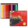 Water-soluble coloured pencil set with 24 colours in a protective iron art box