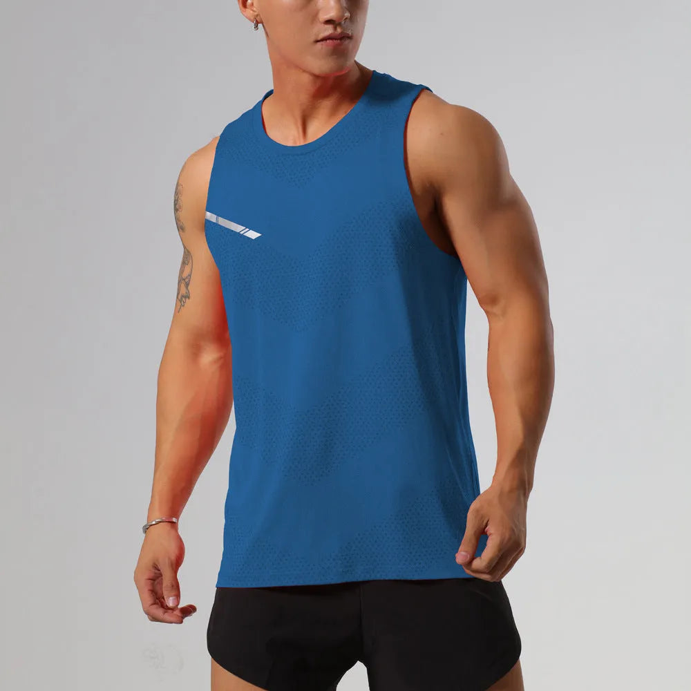 Men's solid colour quick-dry polyester sports tank top for summer outdoor activities.