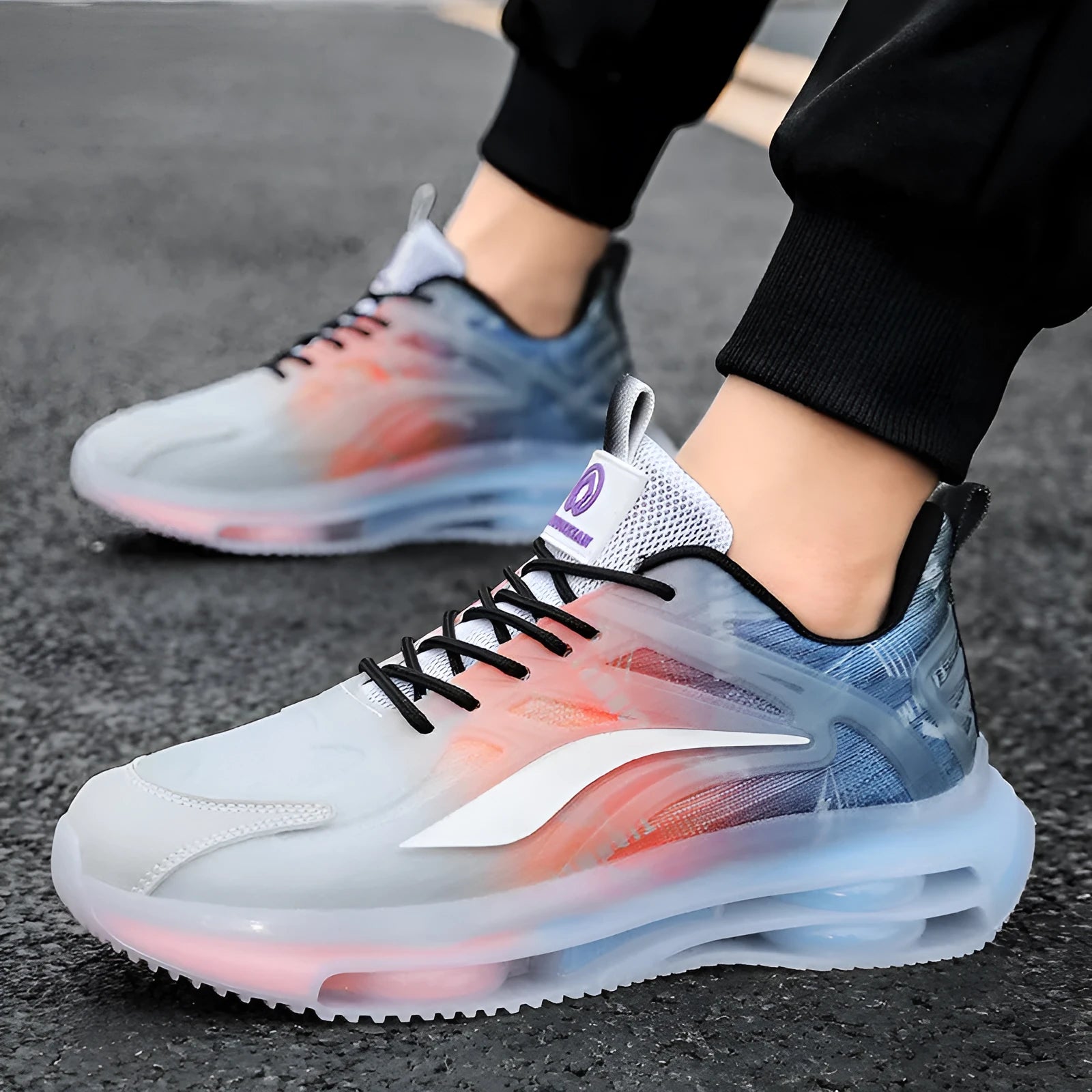Fashion outdoor large size casual sneakers with fabric upper and lace-up closure