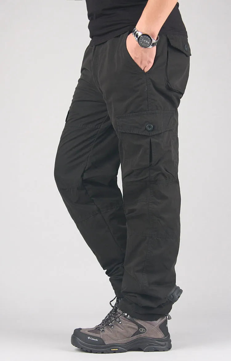 Men's thick velvet cotton overalls with wool lining in stone wash finish, straight leg loose fit