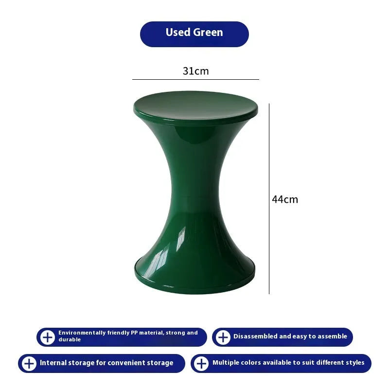 A plastic hourglass-style shoe changing stool in one of five available colours.