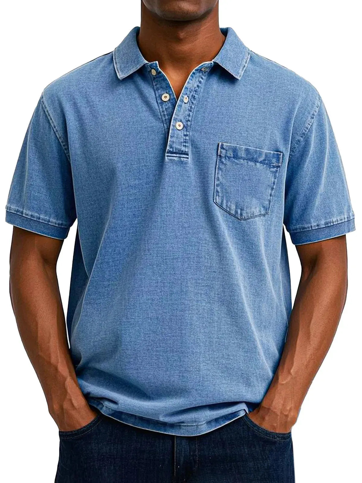 Man wearing a plus size printed short sleeve cardigan shirt in a loose Korean style fit.