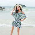 Women's personalised one-piece swimsuit in polyester with green leaf or black letter style print
