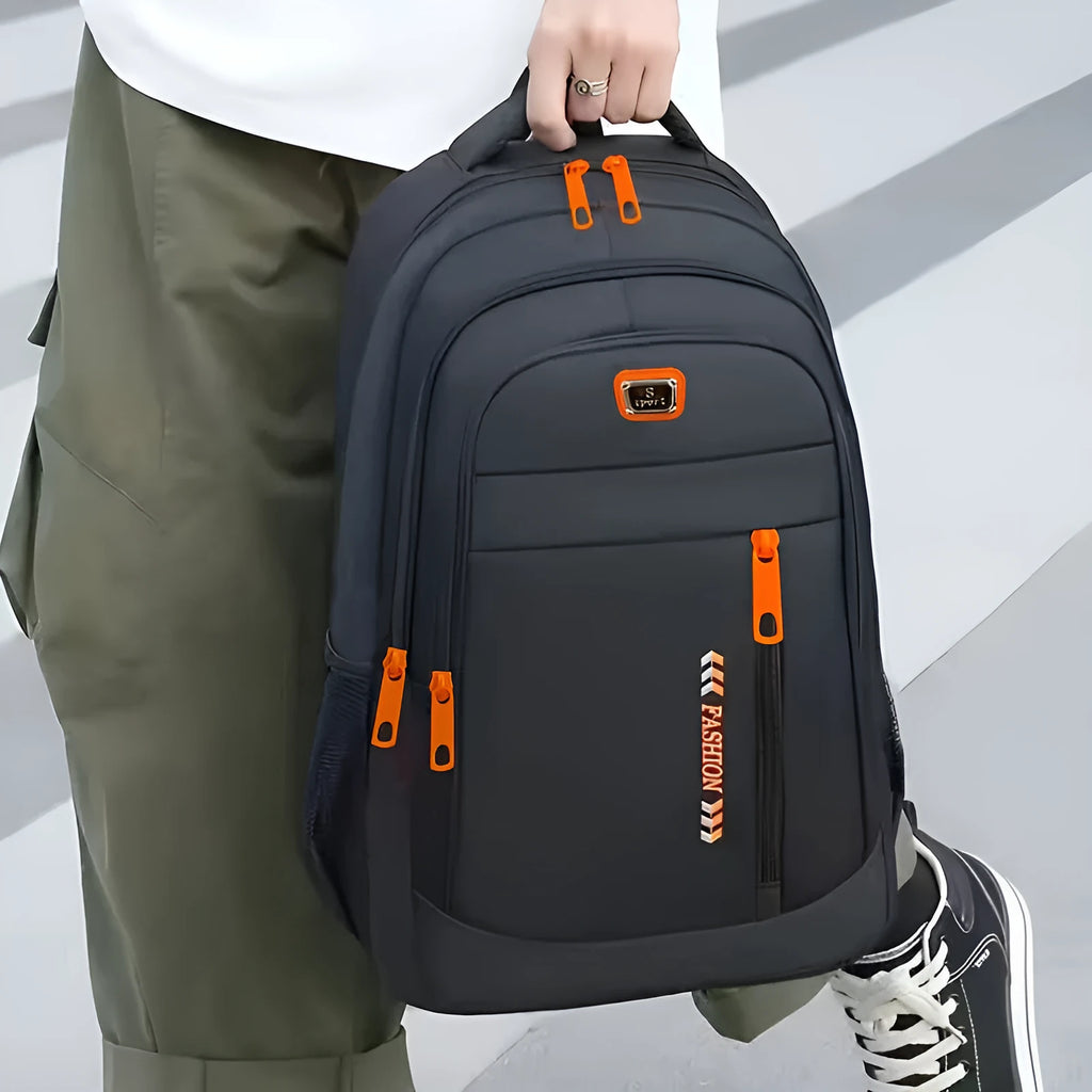 Commuter large capacity lightweight waterproof Oxford cloth backpack with air pillow belt in black