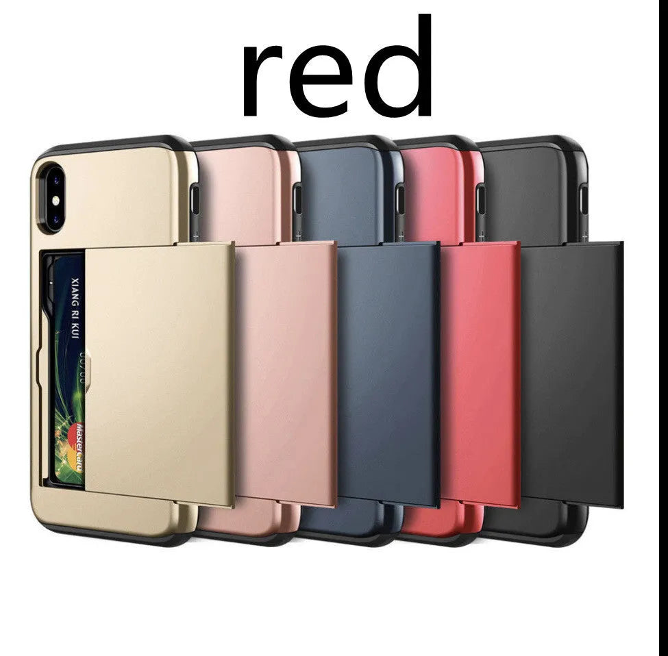 Black card shockproof hybrid wallet TPU case for iPhone with built-in card slot
