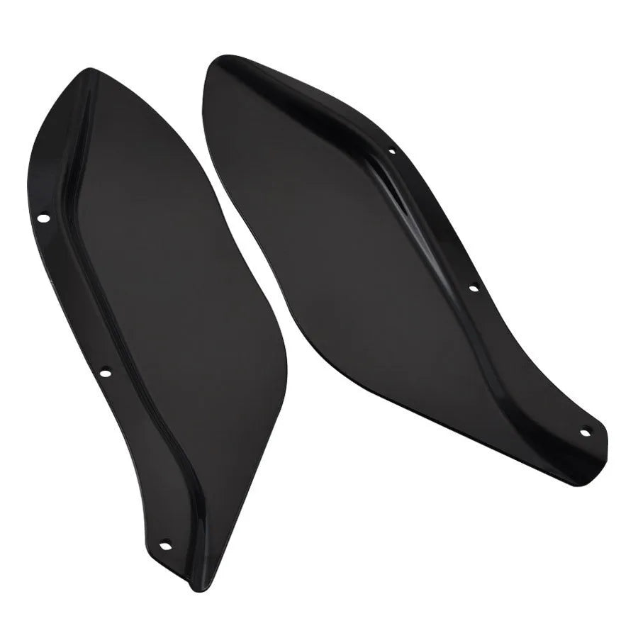 Pair of black and transparent ABS plastic side windshield head covers for Harley Davidson motorcycle.