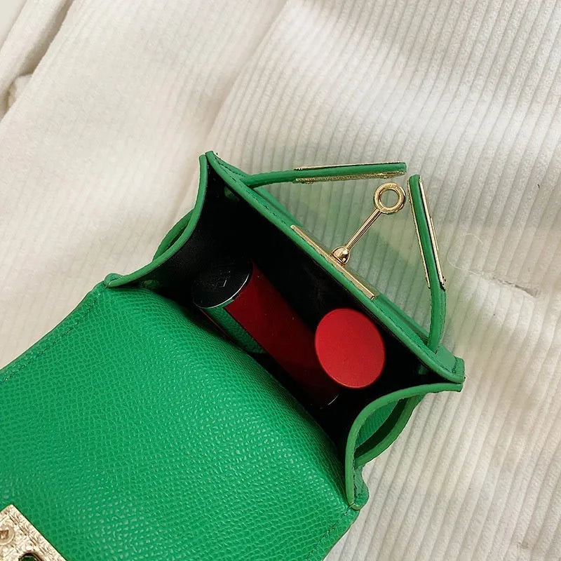 Mini one shoulder crossbody handbag, PU small square bag with lock closure, solid colour, front view