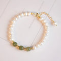 Korean style freshwater pearl bracelet with diamond-shaped beads in Hetian jade green colour.