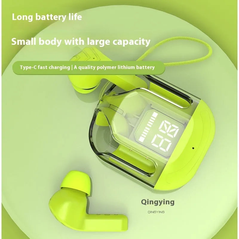 Wireless Bluetooth headset semi-in-ear sports style with transparent digital display black colour