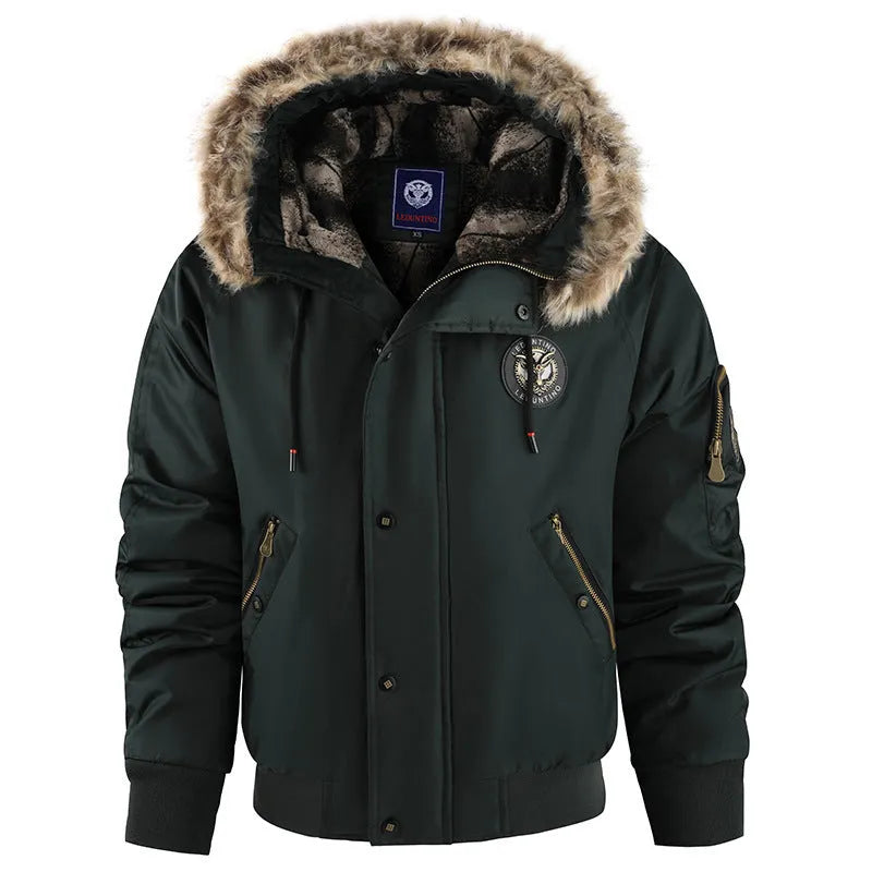 Men's winter casual cotton-padded coat loose fit solid colour black