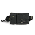 Men's genuine cowhide leather chest bag in solid colour with crossbody strap
