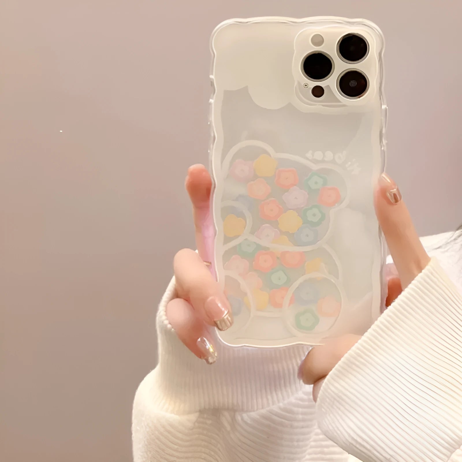 TPU silicone phone case with painted cartoon flower bear design for iPhone