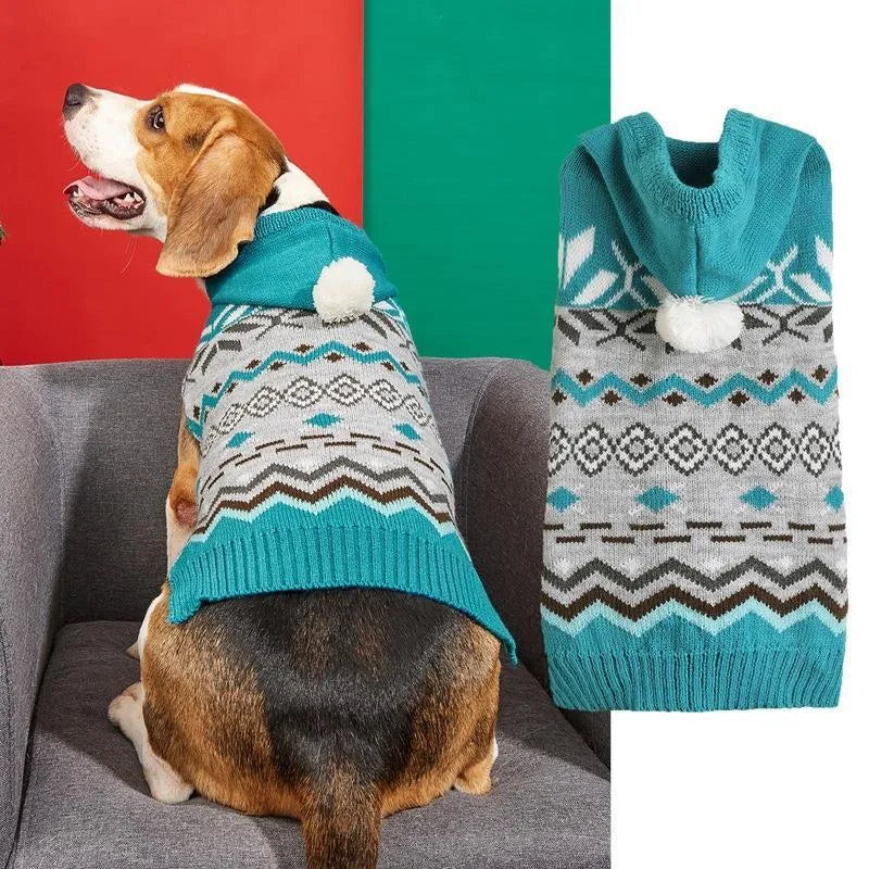 Pet sweater with diamond pattern in acrylic material available in blue, green, and pink colours