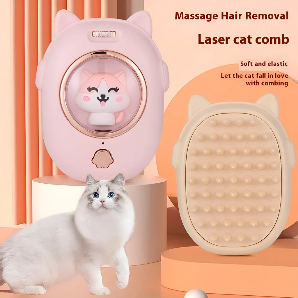 Pink and yellow multifunctional pet comb with built-in laser light for grooming cats and dogs