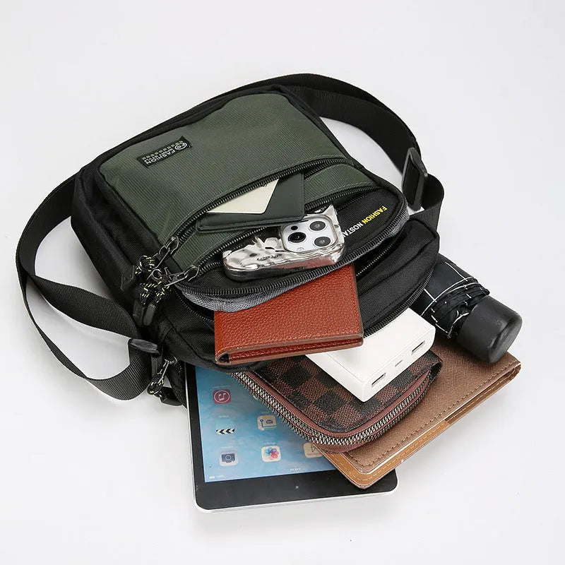 Men's nylon crossbody bag in green colour with waterproof construction and urban simplicity style
