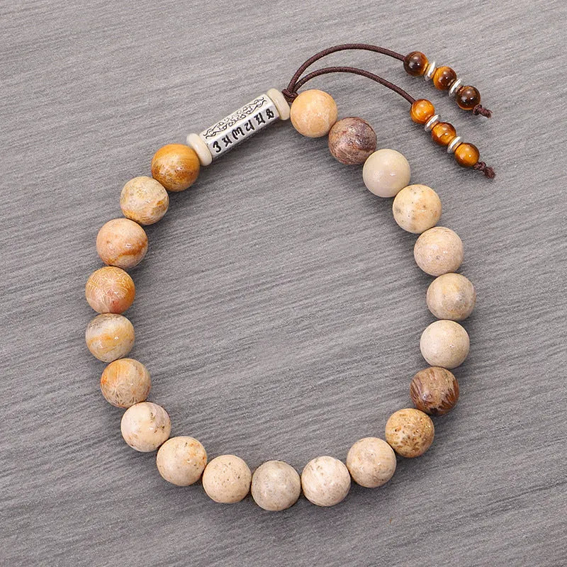 Handmade stone bracelet with wood colour finish in European American retro style