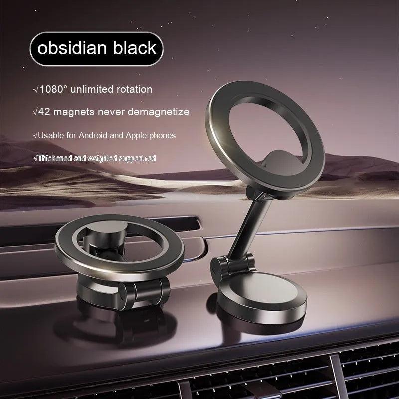 All-metal foldable magnetic car phone mount in Qian Colour on a dashboard.