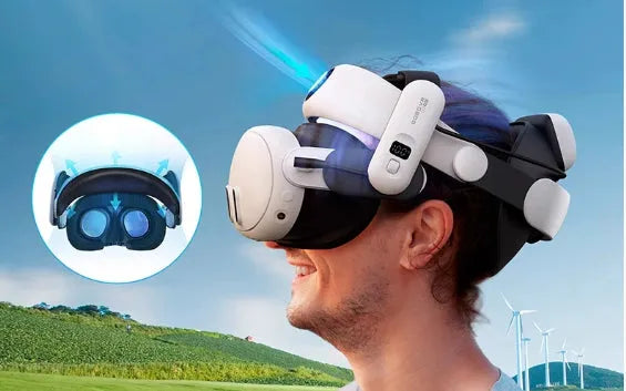 Multi-angle adjustable VR glasses head wear with ABS and sponge construction, battery included.