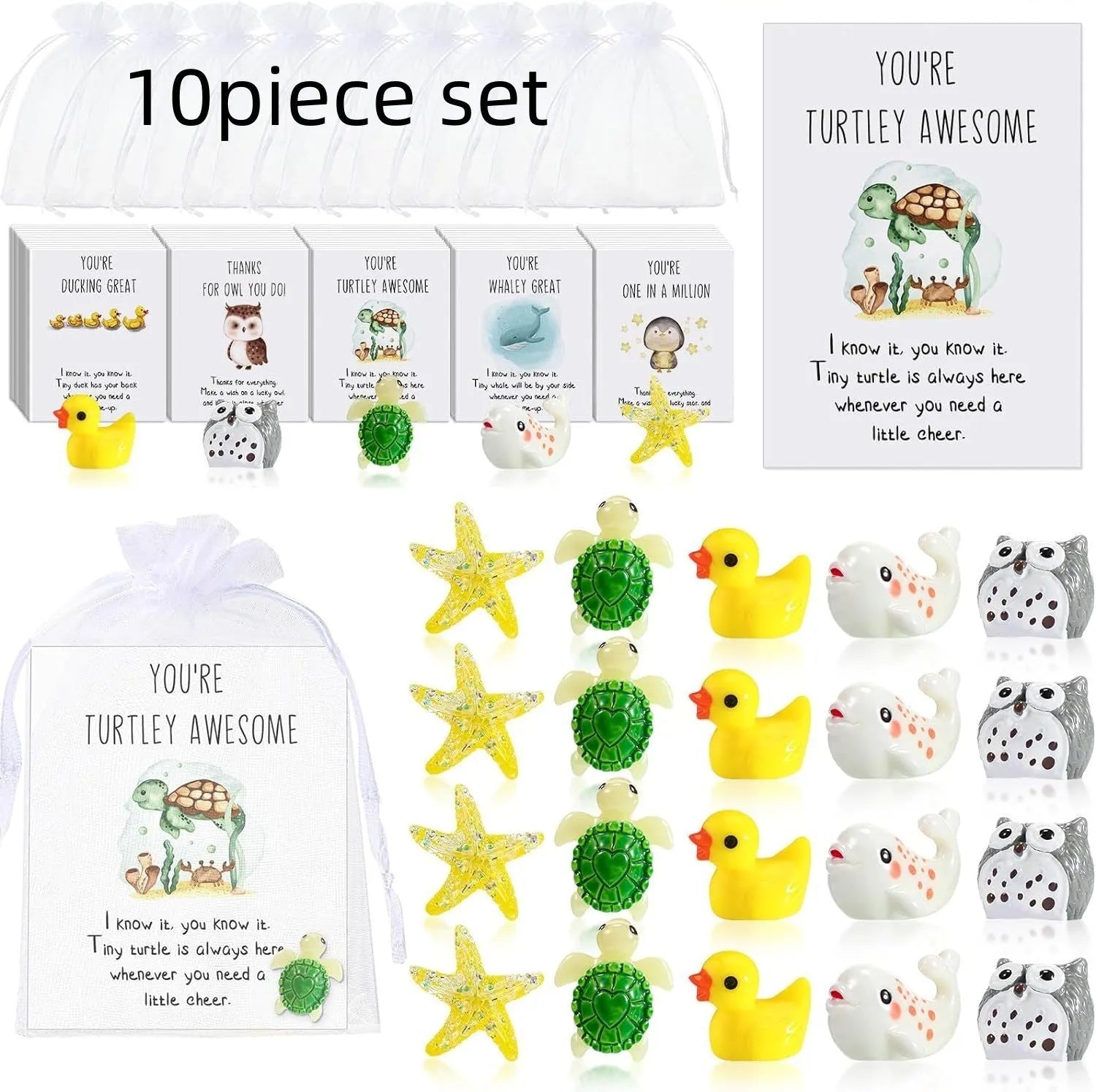 Set of resin memo cards with inspirational pun text, shown in various pack size options.