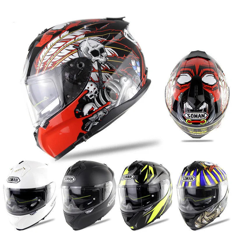 Motorcycle electric bicycle helmet with anti-fog double lens, ABS shell, unisex, available in multiple colours and sizes