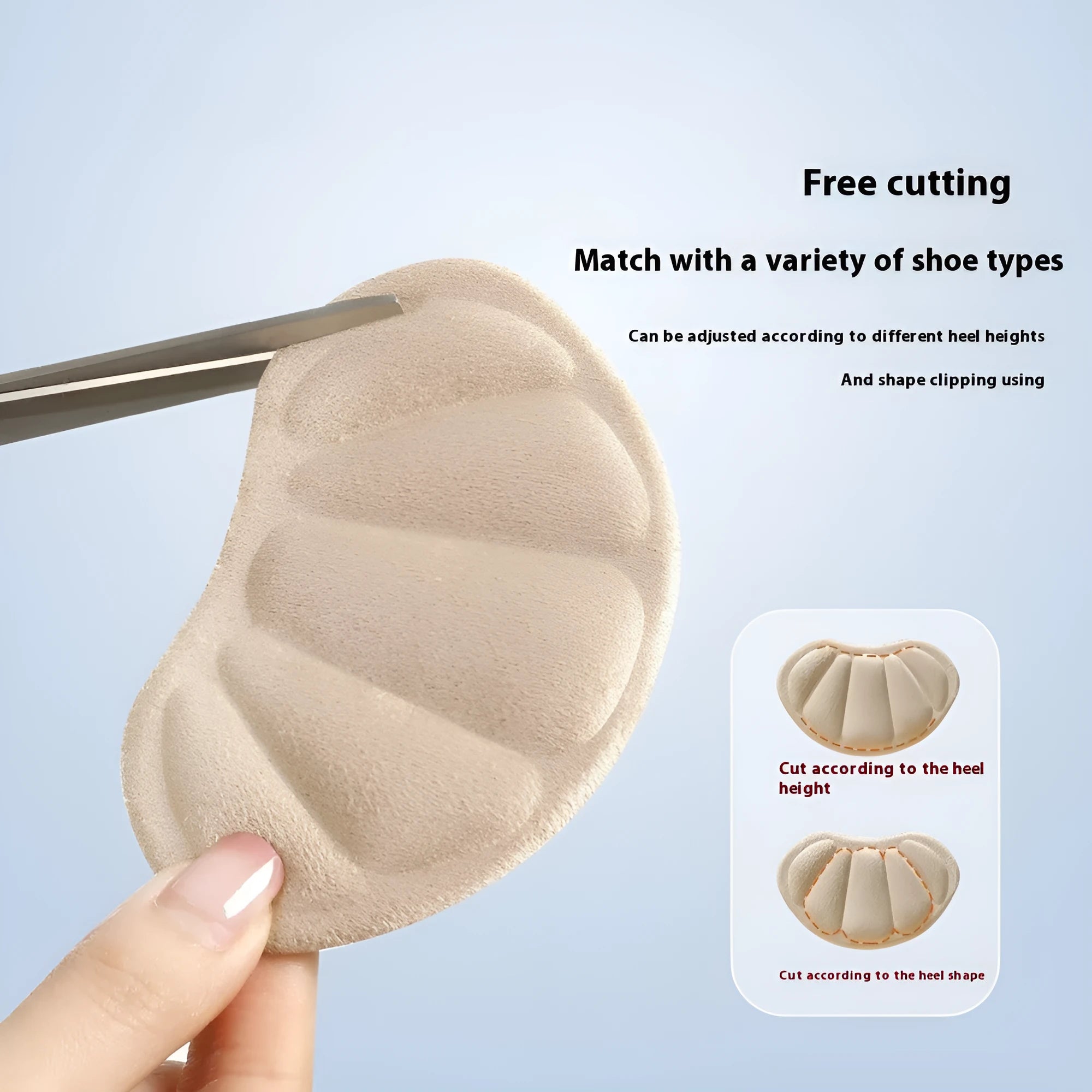 Camel-coloured suede heel cushion pads with adhesive backing for sneakers