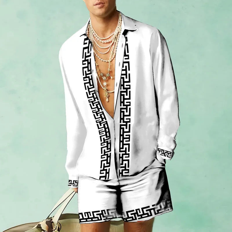 Men's slim fit casual shirt and matching shorts set in a summer colour.